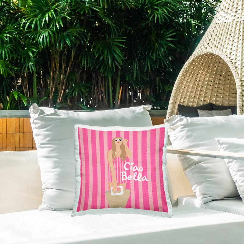 Stupell Pink Striped Glam Girl Printed Outdoor Throw Pillow Design by Chen Alyesh
