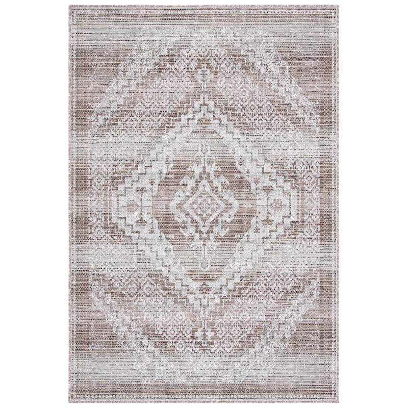 SAFAVIEH Havana Miny Indoor/ Outdoor Waterproof Geometric Rug - 6'7" Square - Light Brown/Ivory