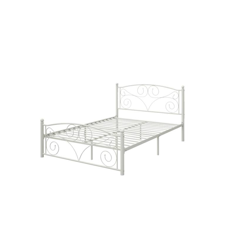 White Metal Full Size Platform Bed with Scroll Design
