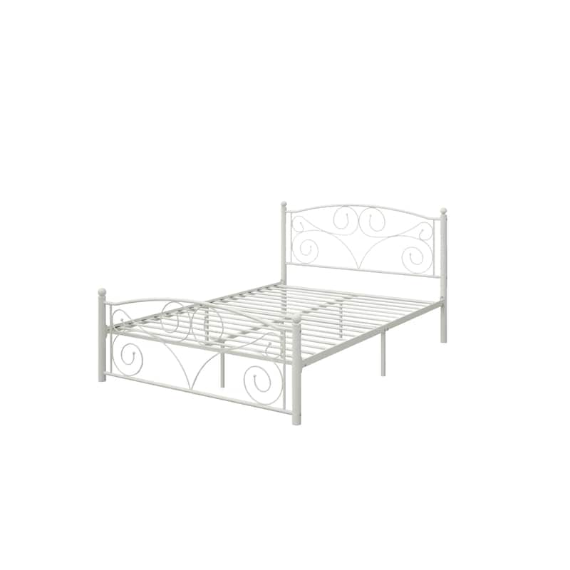 Full Size Metal Platform Bed Frame with Wrought Iron-Art Headboard/Footboard, No Box Spring Required
