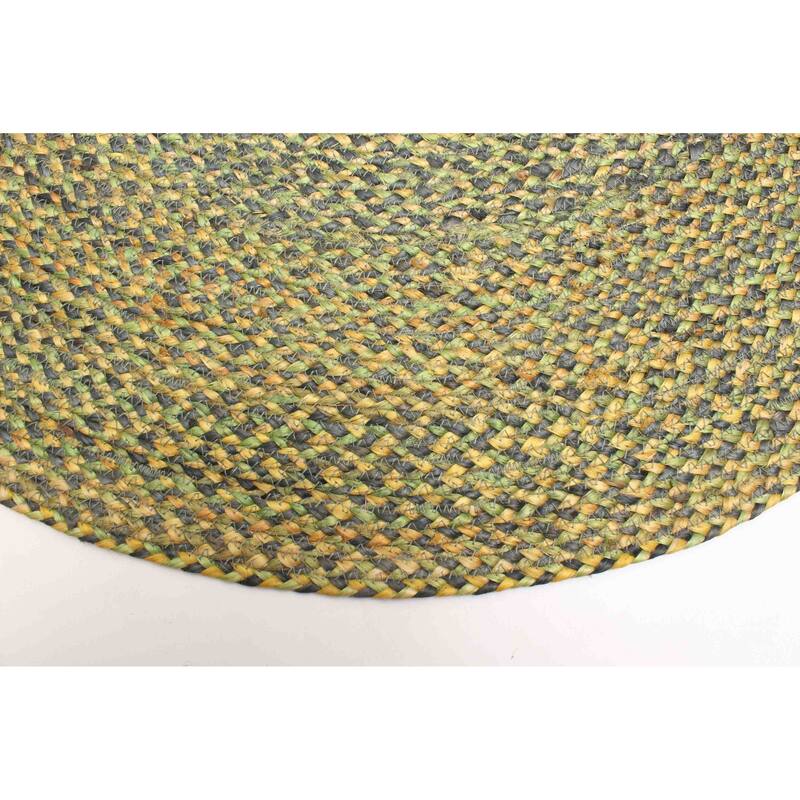 ECARPETGALLERY Braided Weave Palas Denizli Green Jute Rug - 3'3 x 3'3
