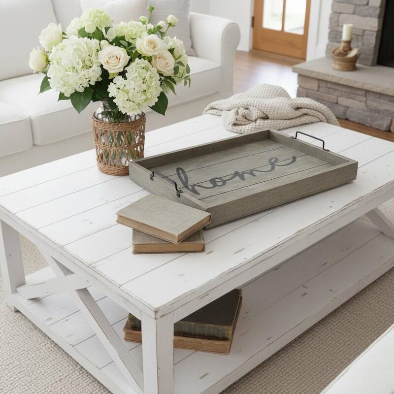 HomeRoots 16" Gray And Black Home Serving Tray With Handles - 15.50 in. x 2.25 in. x 12.00 in. - Black/Gray - 15.50 in. x 2.25 in. x 12.00 in.