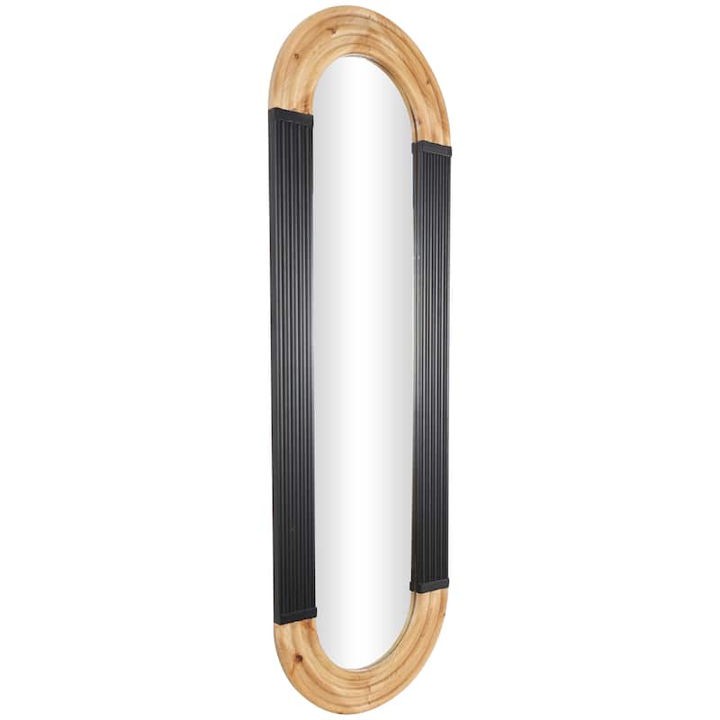 Wooden Oval Wall Mirror with Dimensional Carved Frame and Black Detailing - Black - Roche River Decor - 1"W x 22"L x 68"H