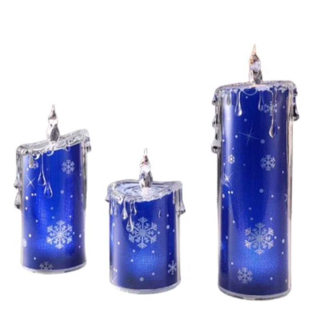 3pc Snowflake LED Flameless Candle Lights - 9.5" - Blue - Set of 2