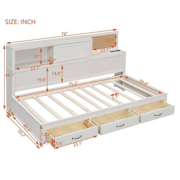 Twin Size Relaxation Daybed with Drawers & Sockets & Shelf
