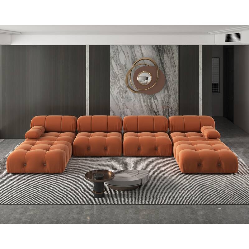 Velvet Sectional Sofa Reversible Modular Couch, Orange