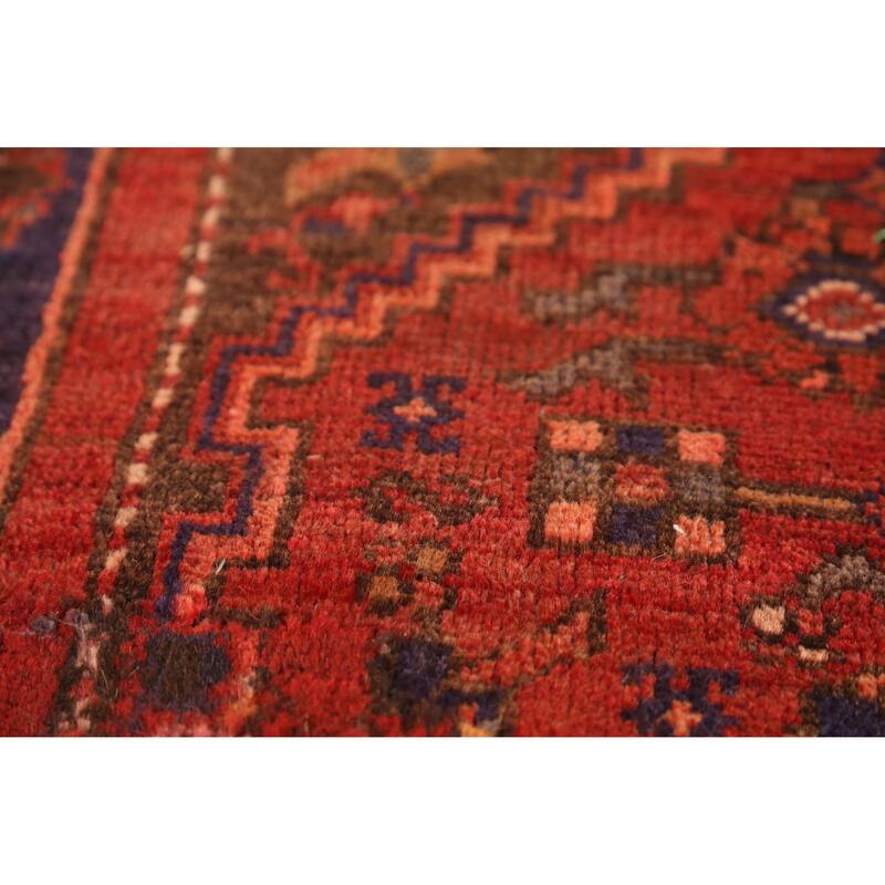 Red Hamedan Persian Vintage Rug Handmade Wool Carpet - 4'1" x 7'1"