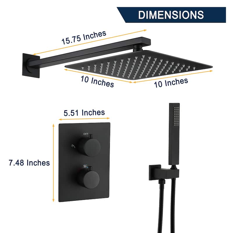 12" Wall Mounted Rain Shower Head Systems with Hand Shower