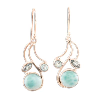 NOVICA Triple Fascination, Larimar and blue topaz dangle earrings - 1.6*0.6