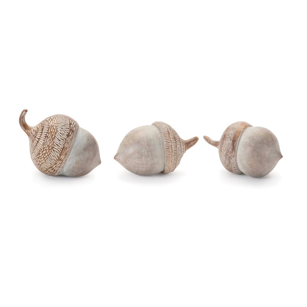 Set of 6 White Washed Resin Acorns for Fall Table Decor - 4" x 3" x 3.75"