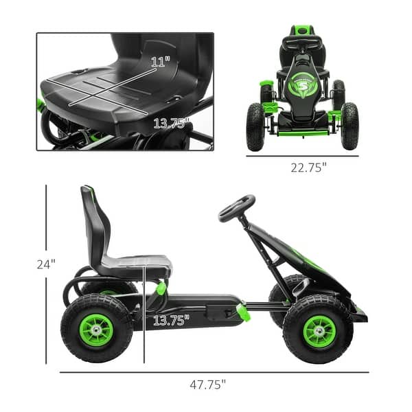 dimension image slide 0 of 2, Pedal Go Kart for Kids 5-12, Ride-On Toy with Ergonomic Seat, Wear-Resistant Wheels, Hand Brake and Suspension System