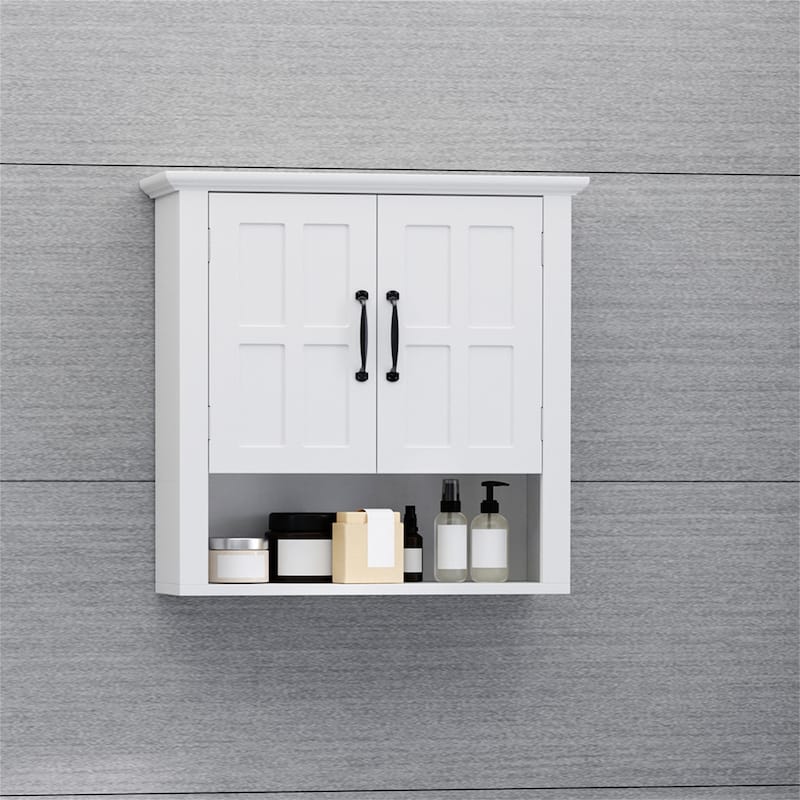 3-Tier Wood Bathroom Wall Cabinet with Adjustable Shelf and 2 Doors