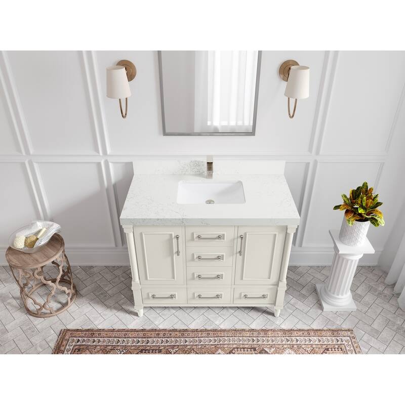 Willow Collections 42 in. W x 22 in. D Aberdeen Single Bowl Sink Bathroom Vanity with Countertop - 2" Empira White - Ivory