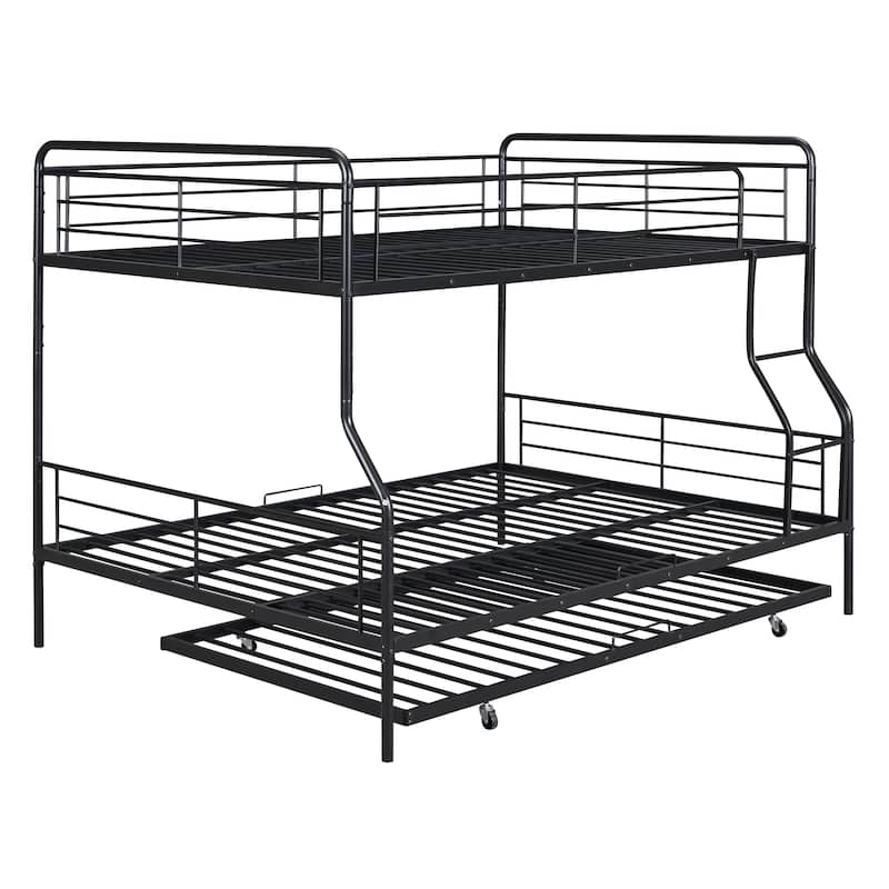 Full XL Over Queen Metal Bunk Bed with Twin Size Trundle