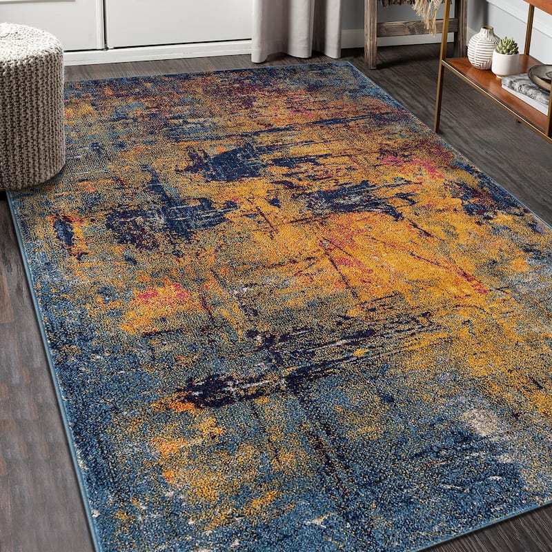 Maclin Modern Abstract Burnt Orange & Navy Polypropylene Area Rug - 5'3" x 7'6"