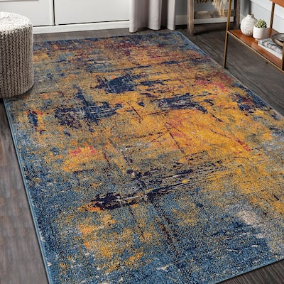 Maclin Modern Abstract Burnt Orange & Navy Polypropylene Area Rug