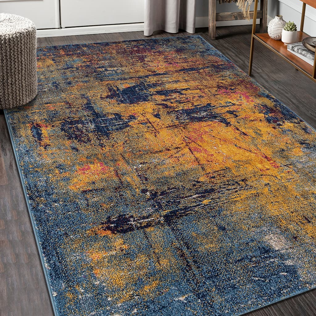 Maclin Modern Abstract Burnt Orange & Navy Polypropylene Area Rug