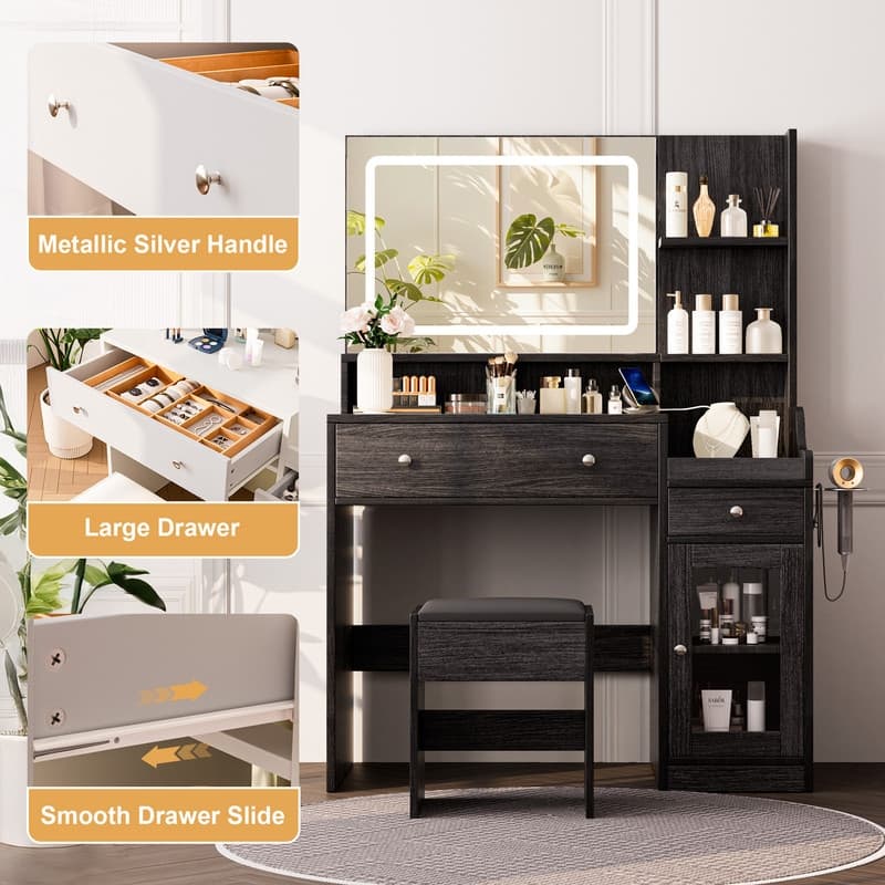 Modern Vanity Sets(1+1) with Smart LED Mirror,Large Storage,MDF Construction