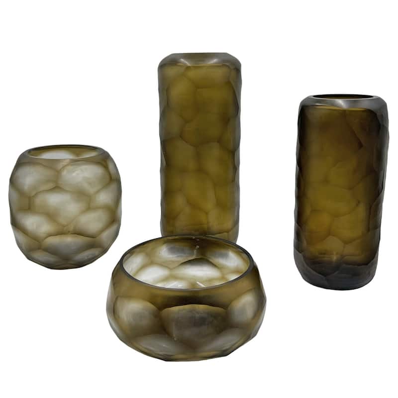 Set of 4 Decorative Handmade Glass Rustic Artistry Vase in Brown