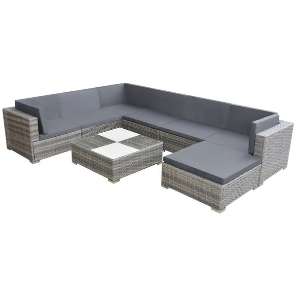vidaXL 8 Piece Patio Lounge Set with Cushions Poly Rattan Gray