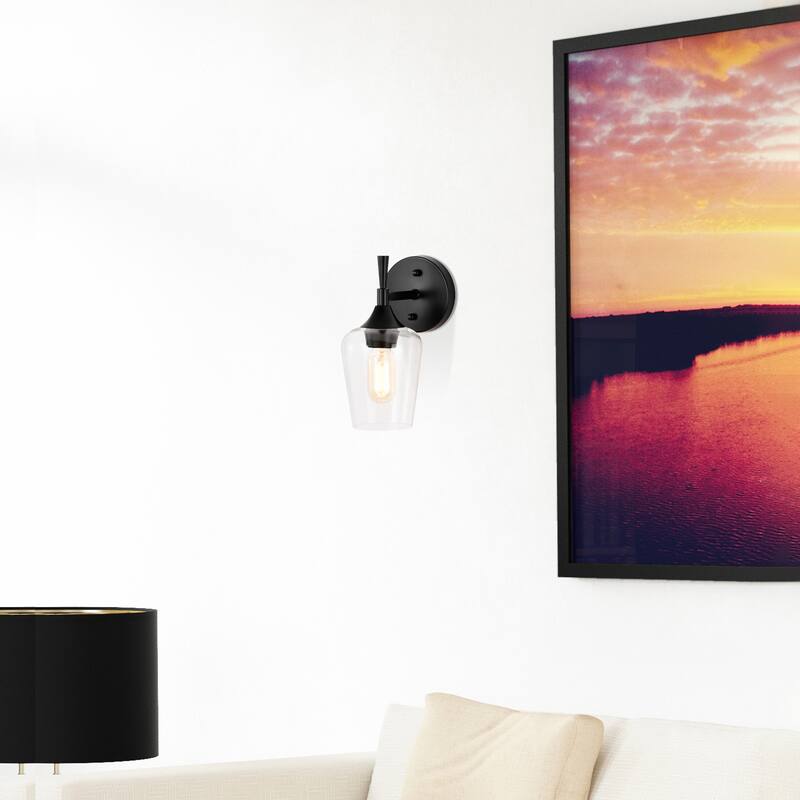 Matte Black 1-Light Indoor Wall Sconce with Clear Glass Shade