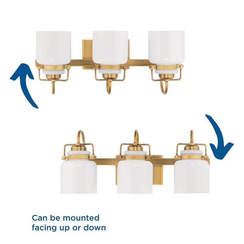 Fessler Collection Three-Light Vintage Brass Opal Glass Farmhouse Bath Light - 21.12 in x 7.12 in x 9.12 in