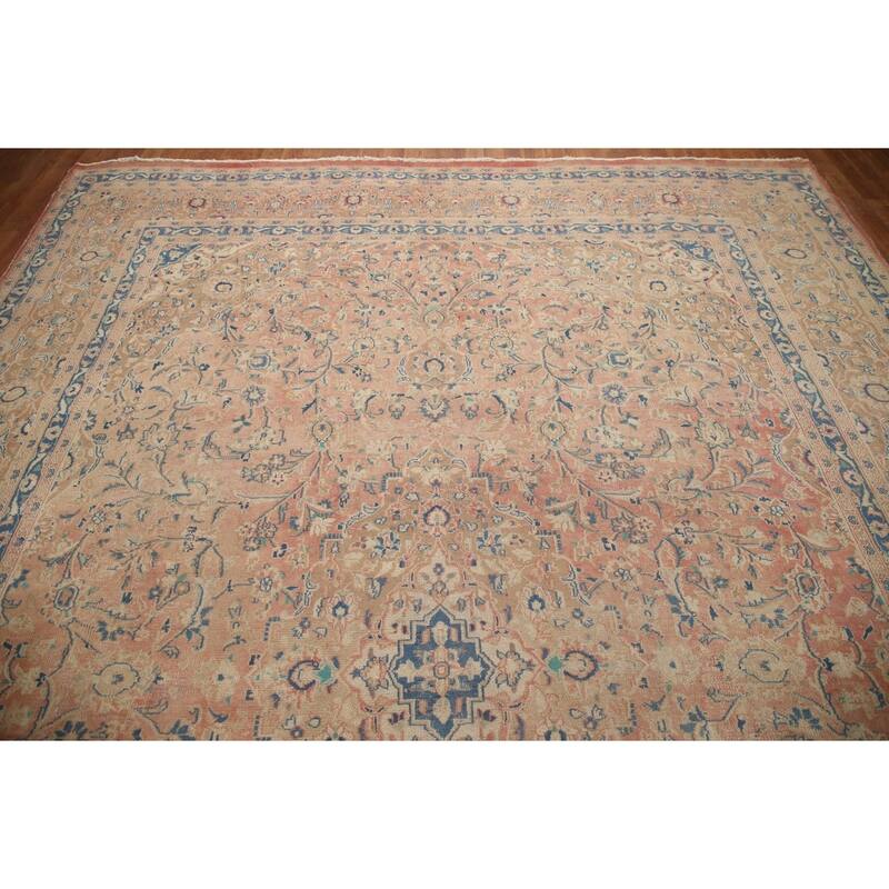 Hand Knotted Oriental 100% Wool Carpet Traditional Floral Pink Mashad Area Rug - 12' 10'' X 9' 6''