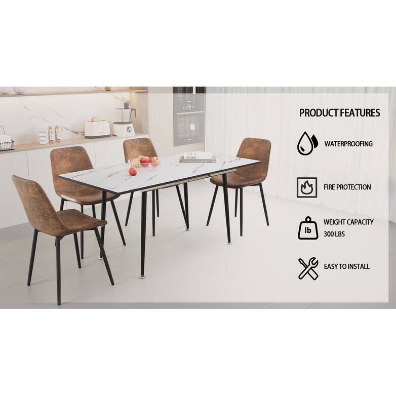 Scalable modern dining table and chair set, for 2-6 people, 4-piece set, medieval dining table set, metal base and linen chair