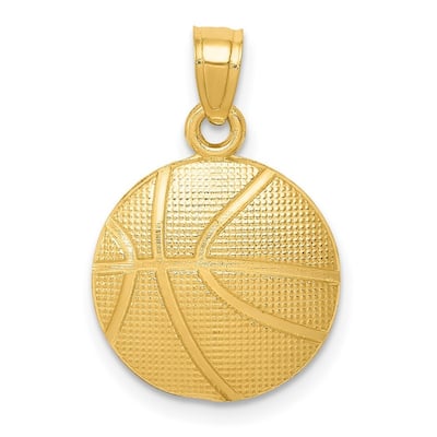 Curata 14k Yellow Gold Satin 18" Basketball Pendant Necklace - 21.5x13.8mm