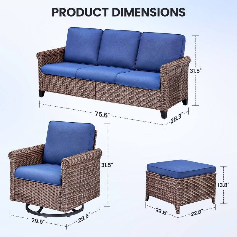 Pocassy Outdoor Sofa Swivel Chairs Patio Chair Funiture Set