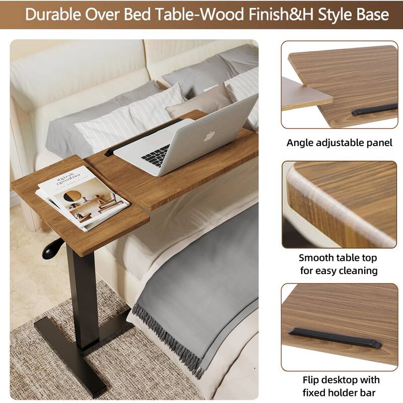 Adjustable Overbed Table Mobile Over Bed Bedside Desk with Hidden Wheels
