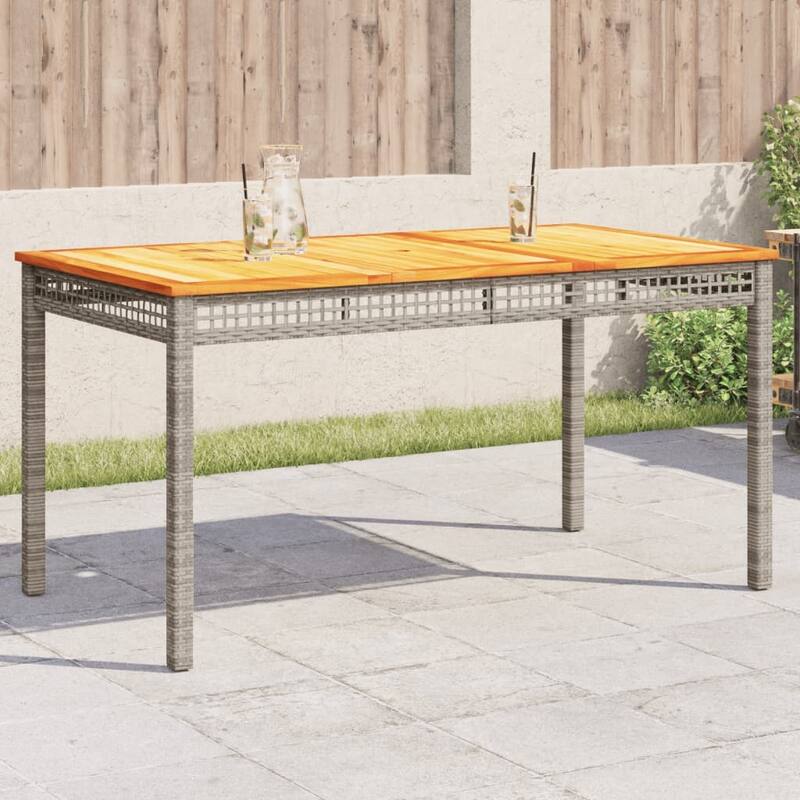 vidaXL Patio Table Furniture Outdoor Garden Backyard Poly Rattan Acacia Wood - Gray and brown 55.1"