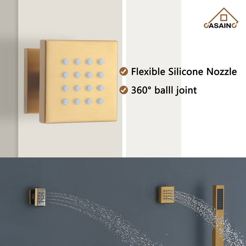 Celling 12 inch LED 3 Function Thermostatic Shower System with 6 Body Jets