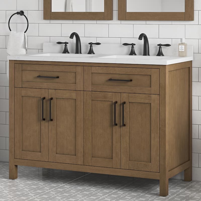 OVE Decors Tahoe 48 in. Double Sink Bathroom Vanity in Brushed Almond Latte
