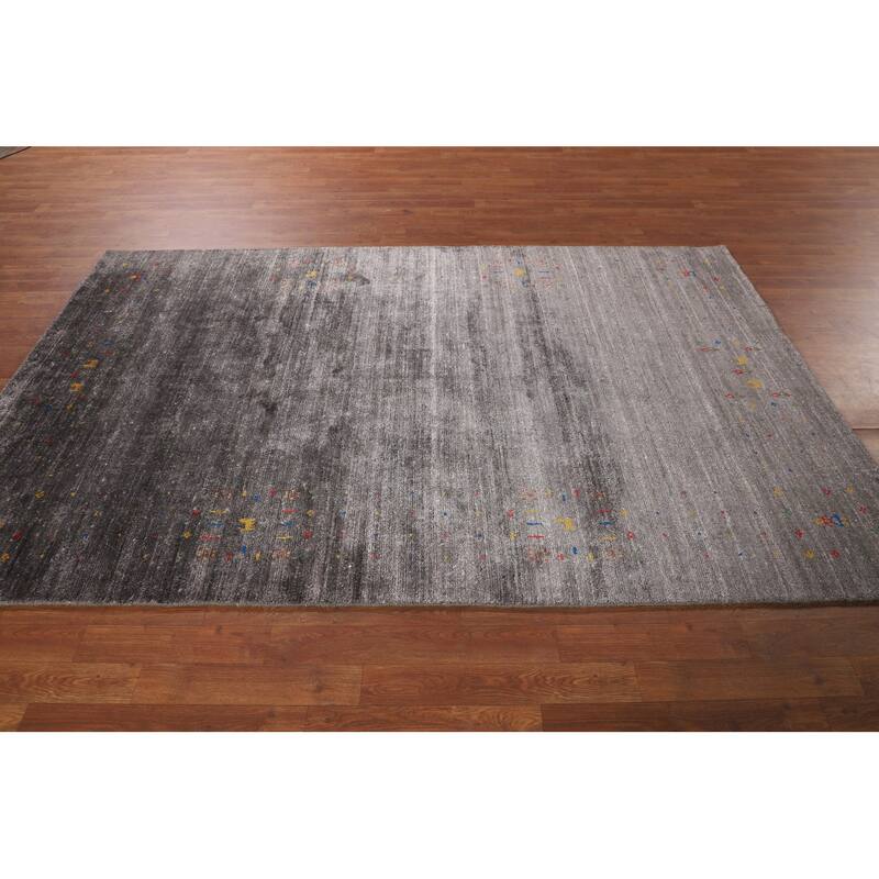Gray Gabbeh Indian Area Rug Handmade Silk Carpet - 5'2"x 8'2"
