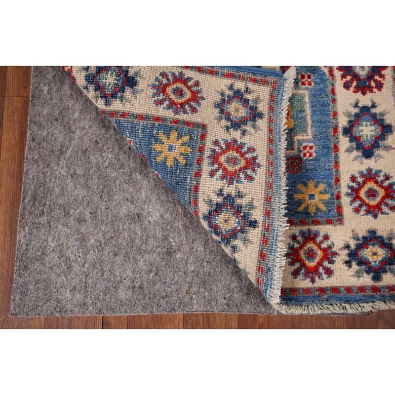 Blue Geometric Kazak Accent Rug Handmade Wool Carpet - 2'0" x 3'2"