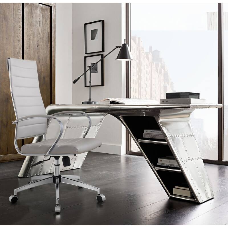 LUXMOD® Office Chair Faux Leather Silver Frame Adjustable and Swivel