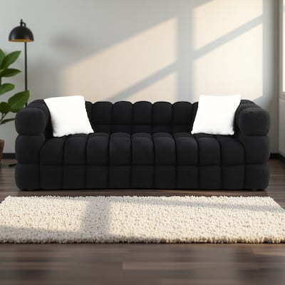 84.3" Boucle Marshmallow Sofa - 3-Seater with 35.8" Deep Seat, Ergonomic Design for US Homes and 2 Pillows