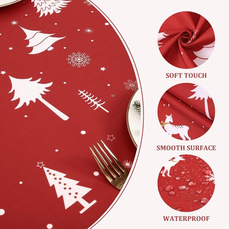 Christmas Rectangular Tablecloth Waterproof Holiday Xmas Decor, Red