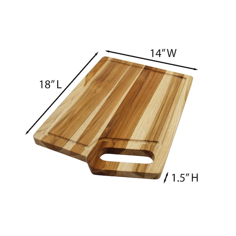 EcoDecors 18" x 14", XL Teak Cutting Board, FSC Certified for Kitchen, Edge Grain Wood with Juice Groove & Handle