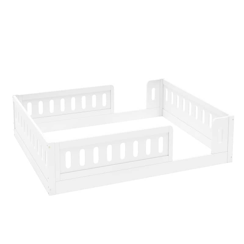 GDFStudio - Modern Wooden Full Size Platform Bed with Guardrail and Storage Shelves