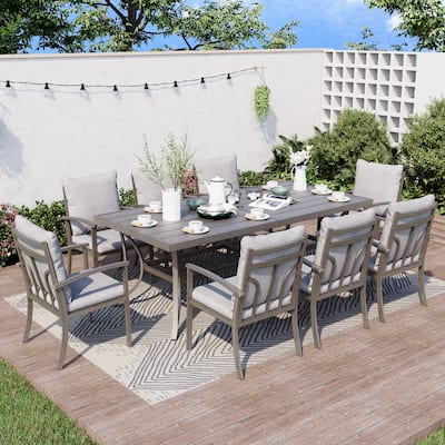 9-Piece Aluminum Patio Dining Set with Table and Washable Light Gray Cushions