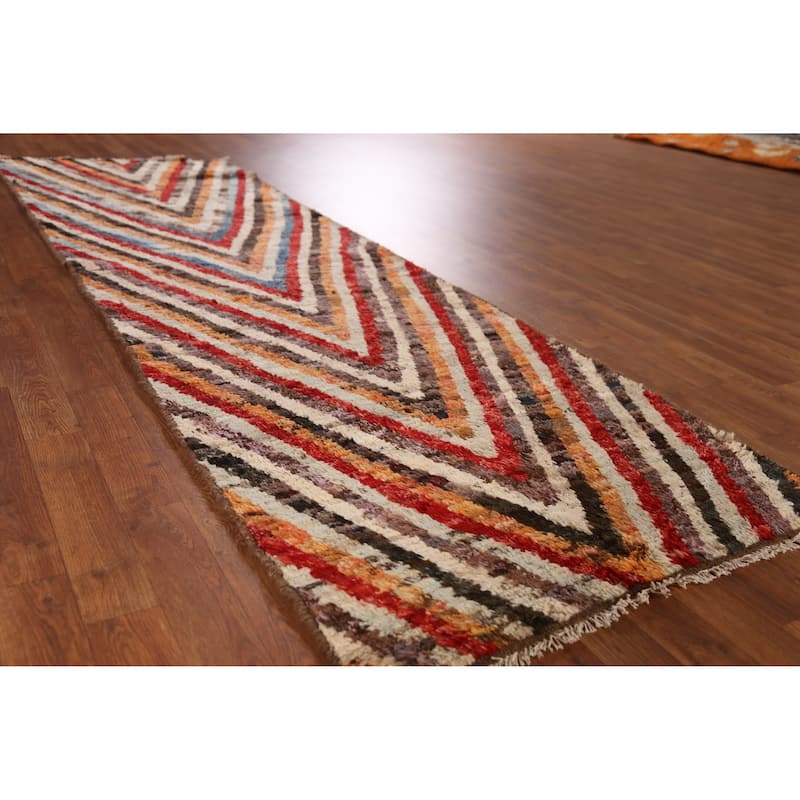 Chevron Style Moroccan Oriental Runner Rug Handmade Wool Carpet - 2'11" x 9'6" - 2'11" x 9'6" - Multi-Color