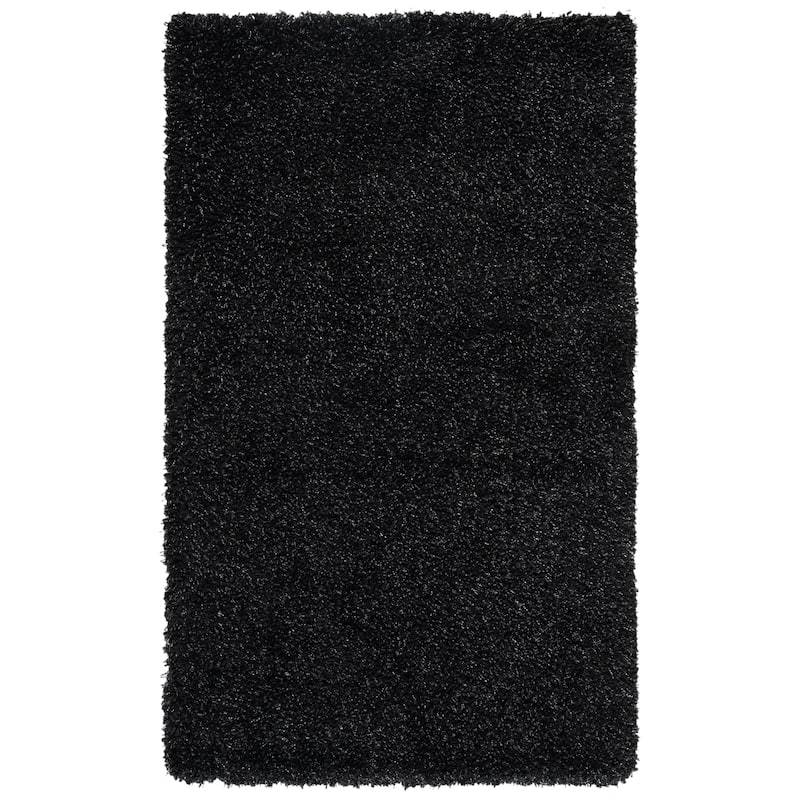 SAFAVIEH California Premium Shag Izat 2-inch Thick Area Rug - 2'3" x 5' - Black/Ivory
