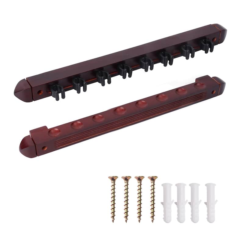 GSE™ 8-Pool Cue Wall Mounting Billiard Cue Rack, 2-Piece Hanging Wall Mounted Pool Cue Stick Holder - Mahogany