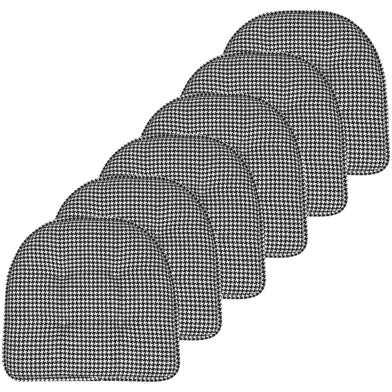 Houndstooth U-Shaped 16" x 17" Memory Foam Chair Pad - Set of 6 - Black