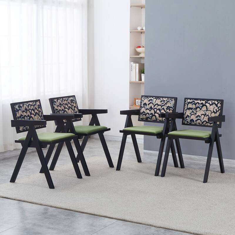 Modern 2 Piece Solid Wood Kitchen Dining Chair with Cushions, Backrests, Armrests for Dining Room Kitchen Living Room Bedroom