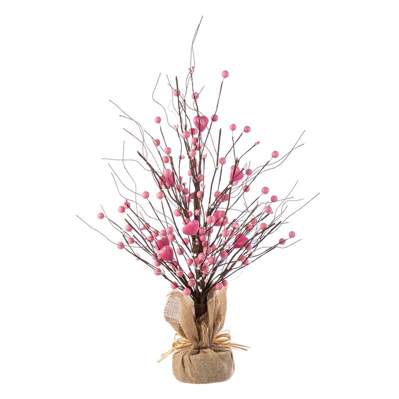Glitzhome LED Lighted Valentine's Pink Berry Heart Table Tree