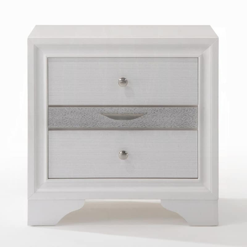 Nightstand with Pullout Jeweler Tray, Solid Wood Sofa Side Table, Storage Cabinet with Wooden Tabletop & 2 Drawers - White