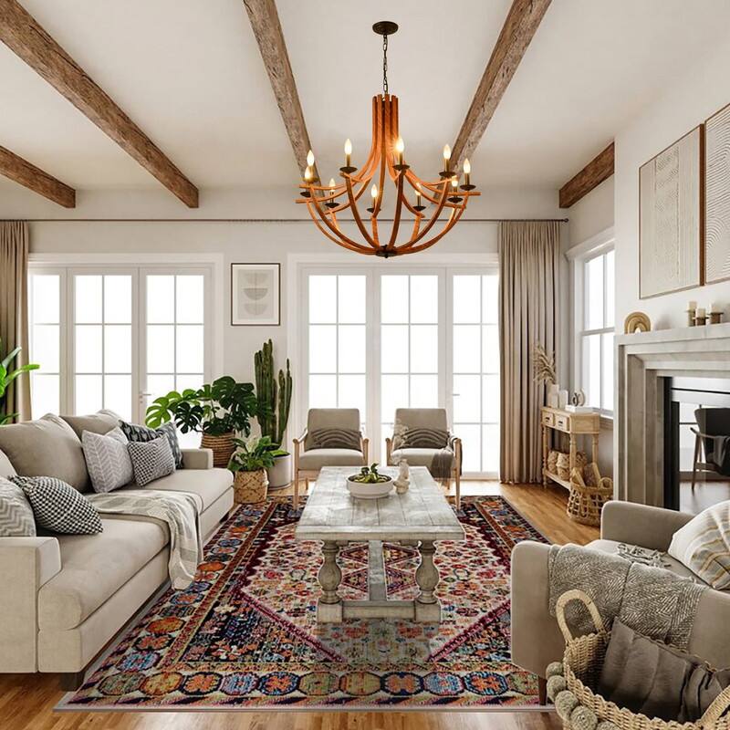 Modern Farmhouse Wood Chandeliers，Rustic Candle Chandelier